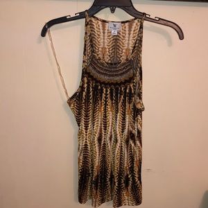 Worthington gold & brown with beaded neck tank top